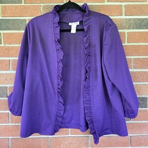 Blair Cardigan Open Front Jacket Blazer Purple Violet Long Sleeve Ruffle Front
